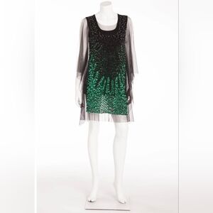 Givenchy Black and Green Sequin Mini Dress